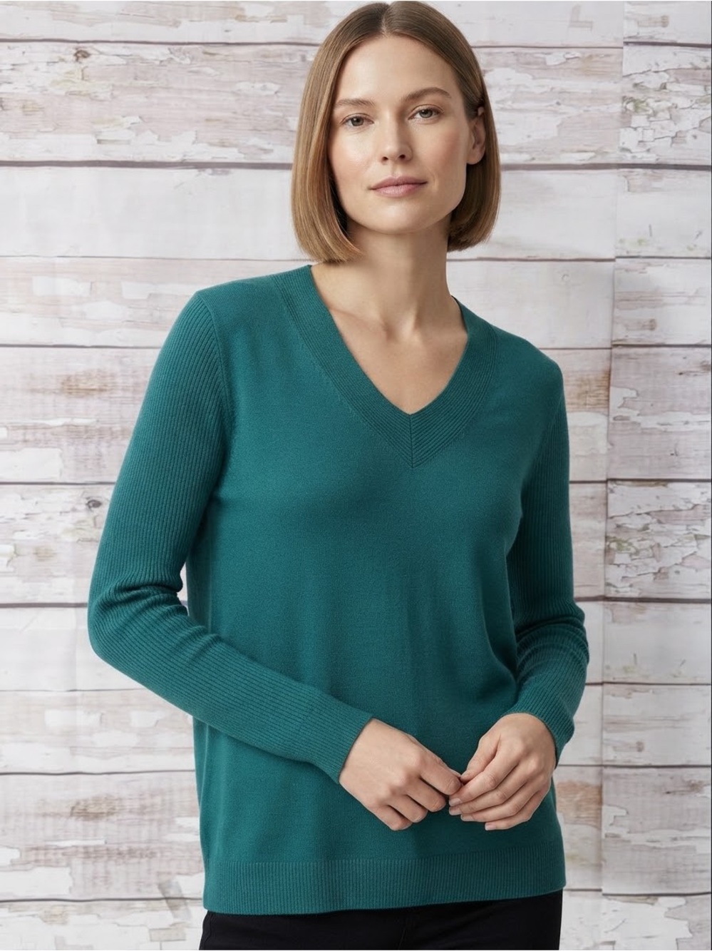 J JILL Women's Teal V-Neck Sweater